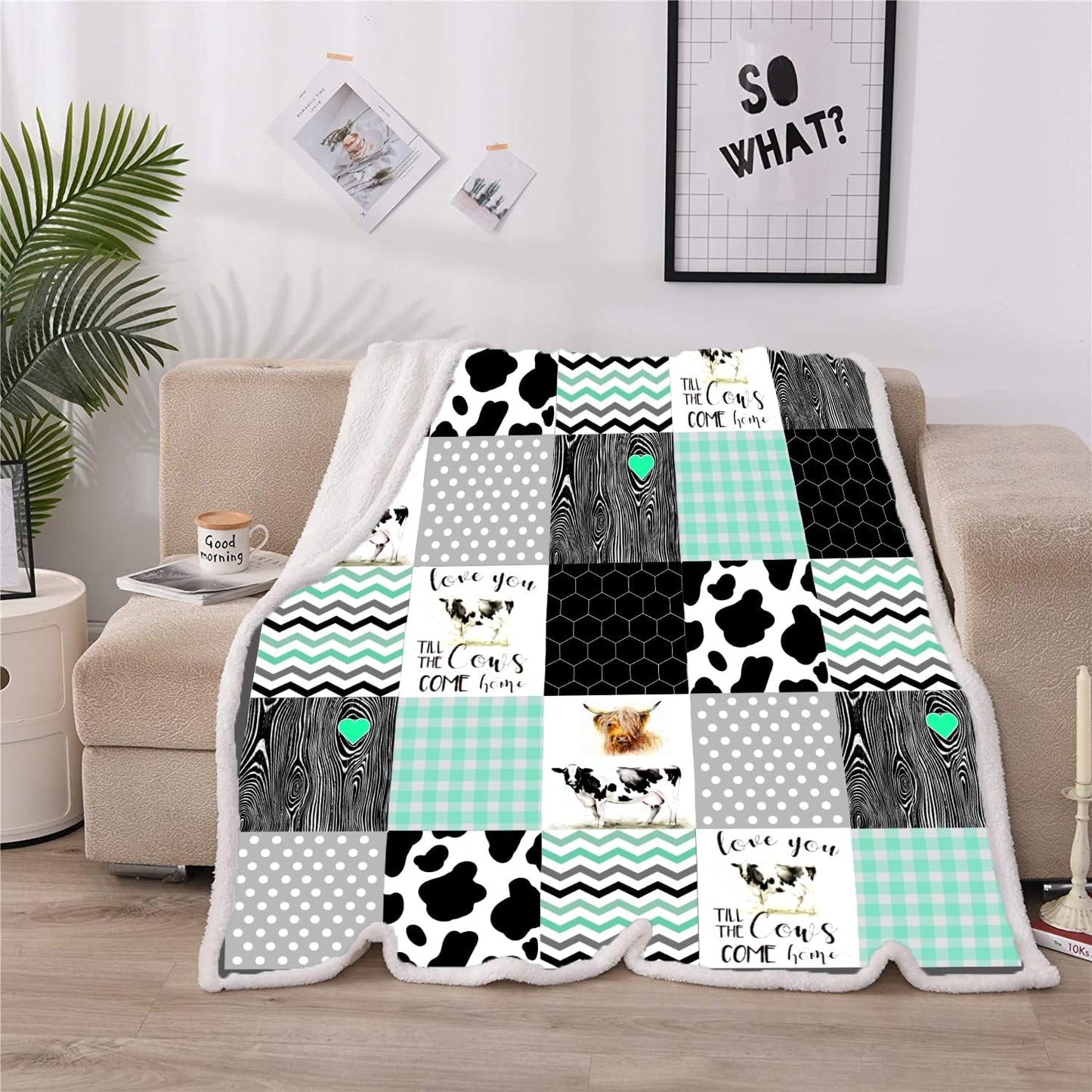 Cow Blanket Cute Cow Print Stuff Sherpa Fleece Blanket Cow Print Decor Bedding Cute Farm Animal Plush Blanket Boys Girls Women Sherpa Blanket Cows Themed for Her(Classic,(50 X 60 In))