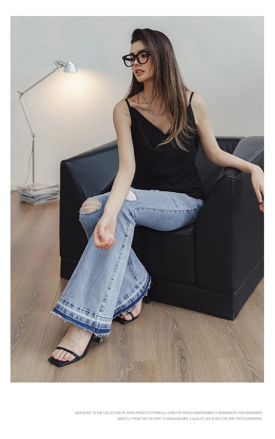 Maden Ripped Light Blue Bell-Bottom Jeans for Women Vintage Slim Pants 9OZ Street Wear Women’s Flare Jeans Non Strech S M L XL