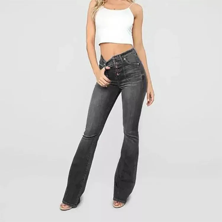 Midiross Women’s Flare Denim Jeans High Waisted Button Up Bell Bottom Stretch Classic Flared Pants