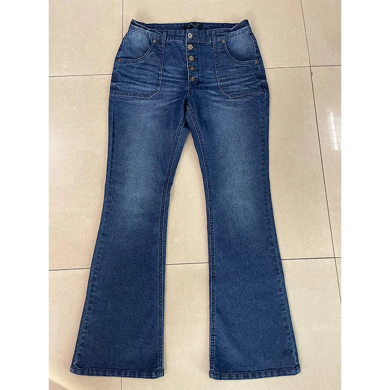 Midiross Women’s Flare Denim Jeans High Waisted Button Up Bell Bottom Stretch Classic Flared Pants