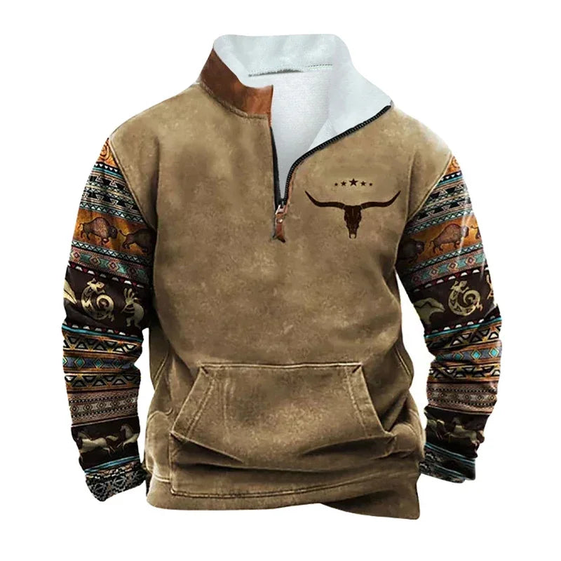 Vintage Sweatshirt For Men Casual Warm Hoodie Tops Turtleneck Zipper Jacket Pullover Harajuk Fleece Sweatshirts
