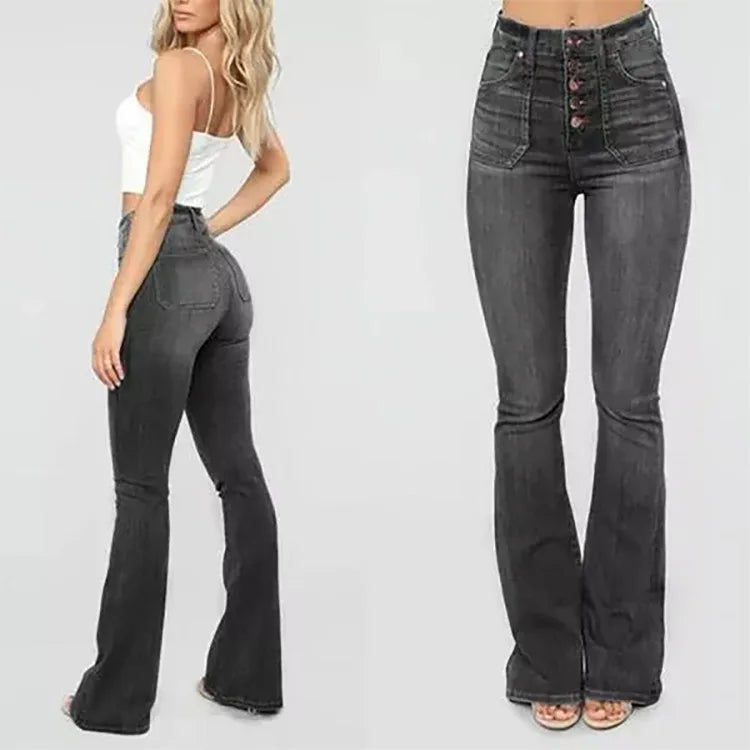 Midiross Women’s Flare Denim Jeans High Waisted Button Up Bell Bottom Stretch Classic Flared Pants