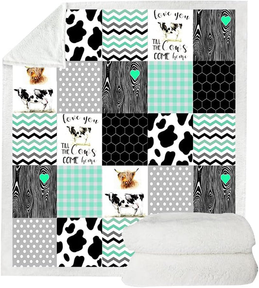 Cow Blanket Cute Cow Print Stuff Sherpa Fleece Blanket Cow Print Decor Bedding Cute Farm Animal Plush Blanket Boys Girls Women Sherpa Blanket Cows Themed for Her(Classic,(50 X 60 In))