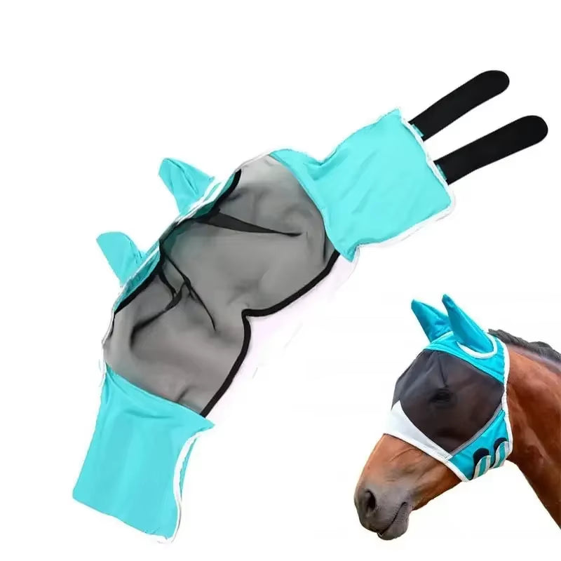 Horse Fly Mask Anti-Uv Supplies Ergonomics Pet Summer Eye Shield anti Mosquito Ear Half Face Mesh Fly Protective Cover