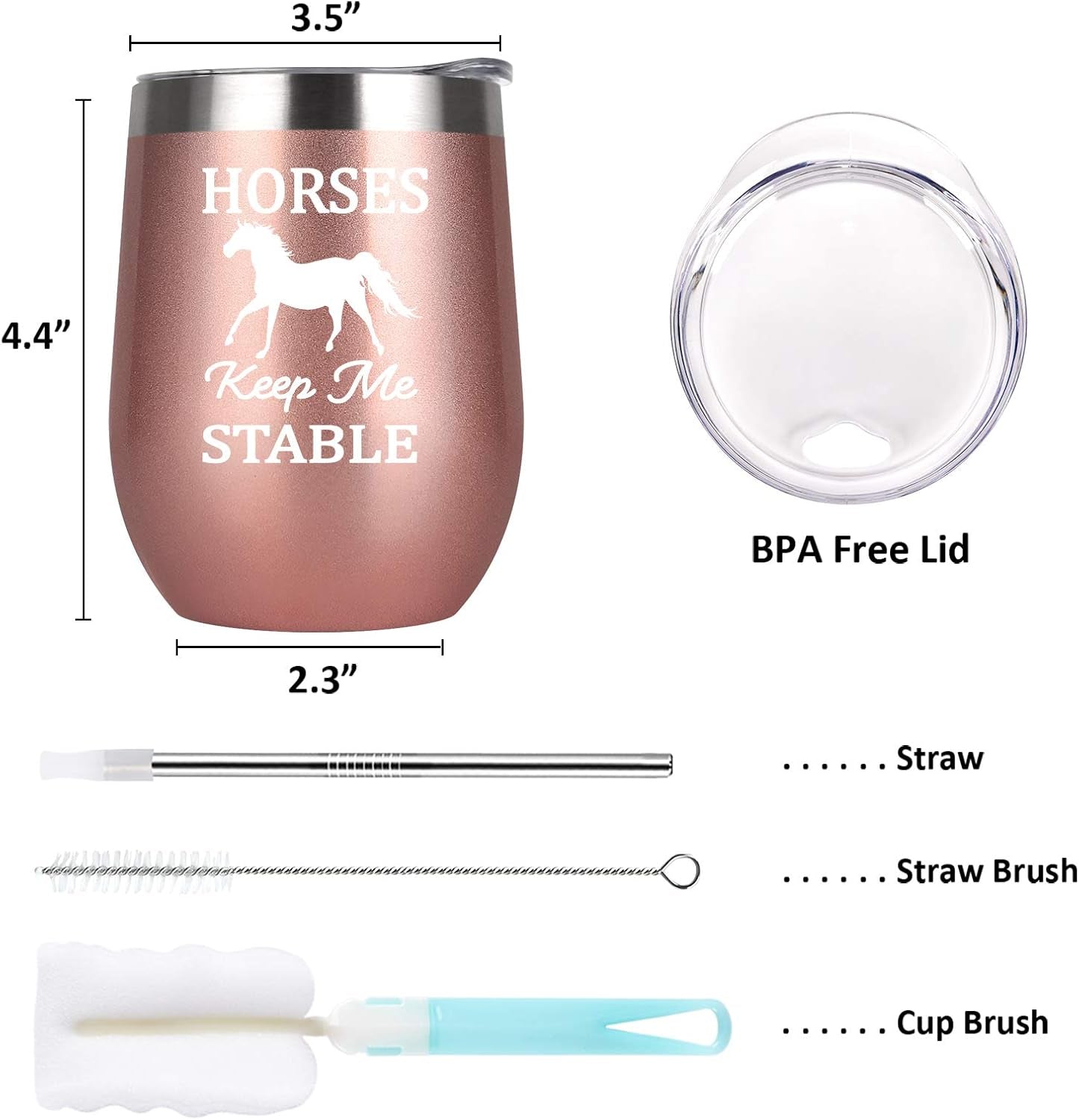 Horse Gifts for Women, Horses Keep Me Stable Wine Tumbler with Lid, Funny Birthday Christmas Gifts for Horse Lovers, Girls, Mom, Friends, Aunt, 12 Oz Insulated Stainless Steel Tumbler, Rose Gold