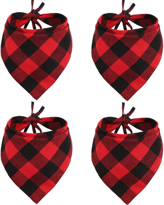 4 Pcs Dog Bandana Christmas Pet Triangle Scarf Accessories Bibs Red Black Plaid