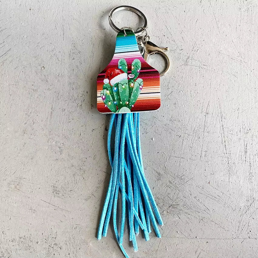 Leather Cow Tag Long Tassel Western Cowgirl Cowboy Keychain 2024 New Boho Key Chain Boutique Jewelry Wholesale Free Shipping