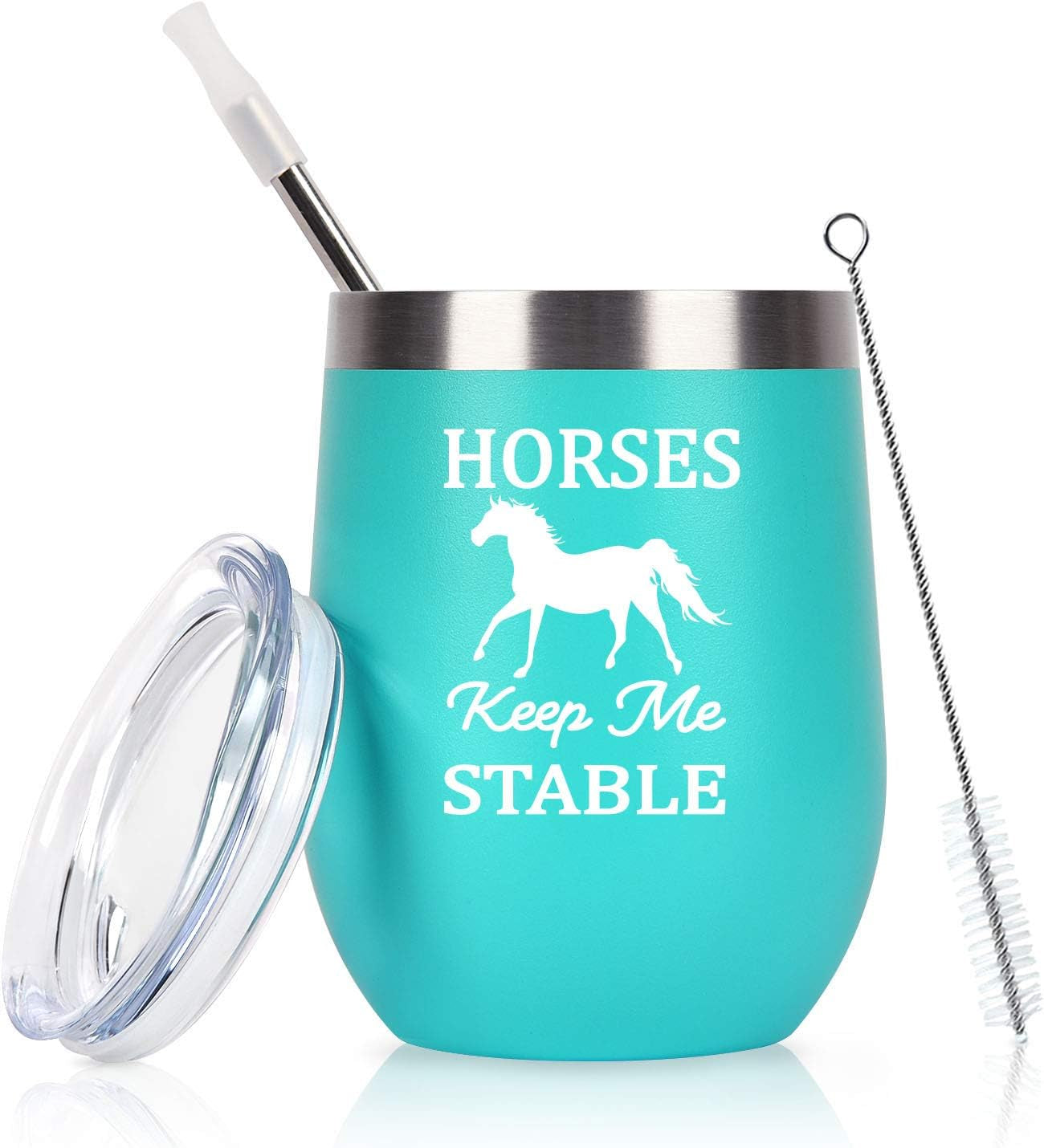 Horse Gifts for Women, Horses Keep Me Stable Wine Tumbler with Lid, Funny Birthday Christmas Gifts for Horse Lovers, Girls, Mom, Friends, Aunt, Sister, 12 Oz Insulated Stainless Steel Tumbler, Mint