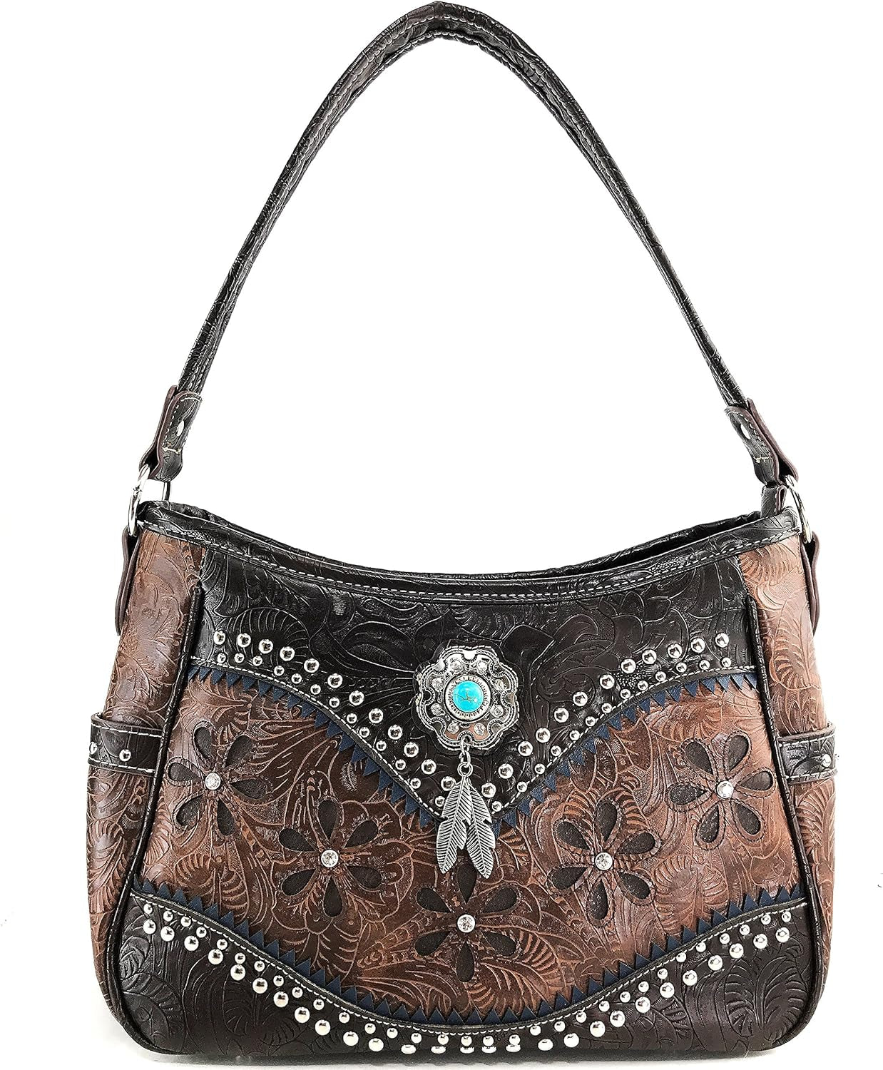 Cowgirl Leather Cut Concealed Carry Feather Concho Country Vintage Western Handbag Purse Wallet Set