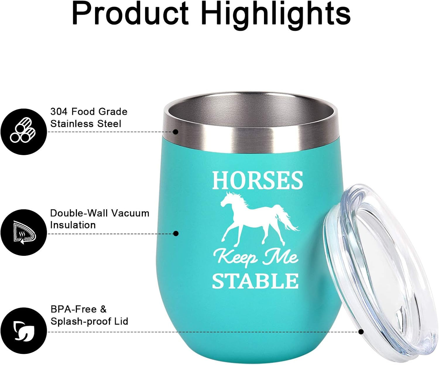 Horse Gifts for Women, Horses Keep Me Stable Wine Tumbler with Lid, Funny Birthday Christmas Gifts for Horse Lovers, Girls, Mom, Friends, Aunt, Sister, 12 Oz Insulated Stainless Steel Tumbler, Mint