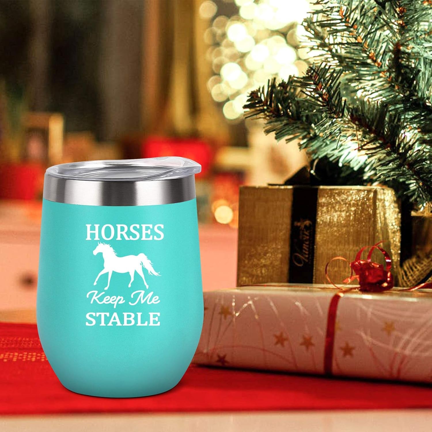 Horse Gifts for Women, Horses Keep Me Stable Wine Tumbler with Lid, Funny Birthday Christmas Gifts for Horse Lovers, Girls, Mom, Friends, Aunt, Sister, 12 Oz Insulated Stainless Steel Tumbler, Mint