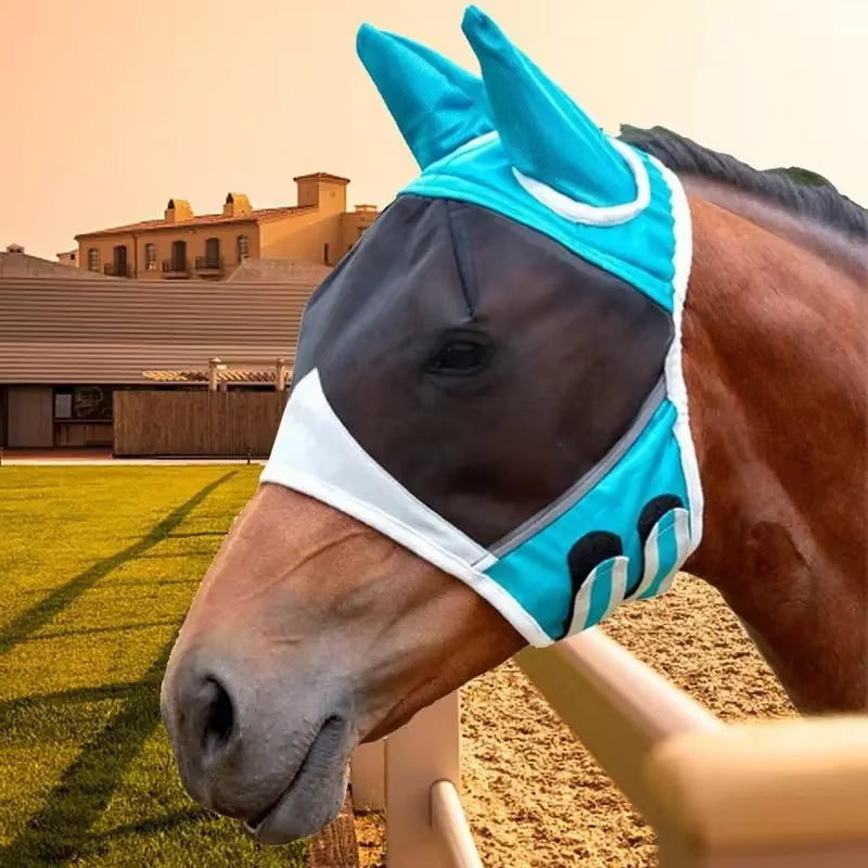 Horse Fly Mask Anti-Uv Supplies Ergonomics Pet Summer Eye Shield anti Mosquito Ear Half Face Mesh Fly Protective Cover