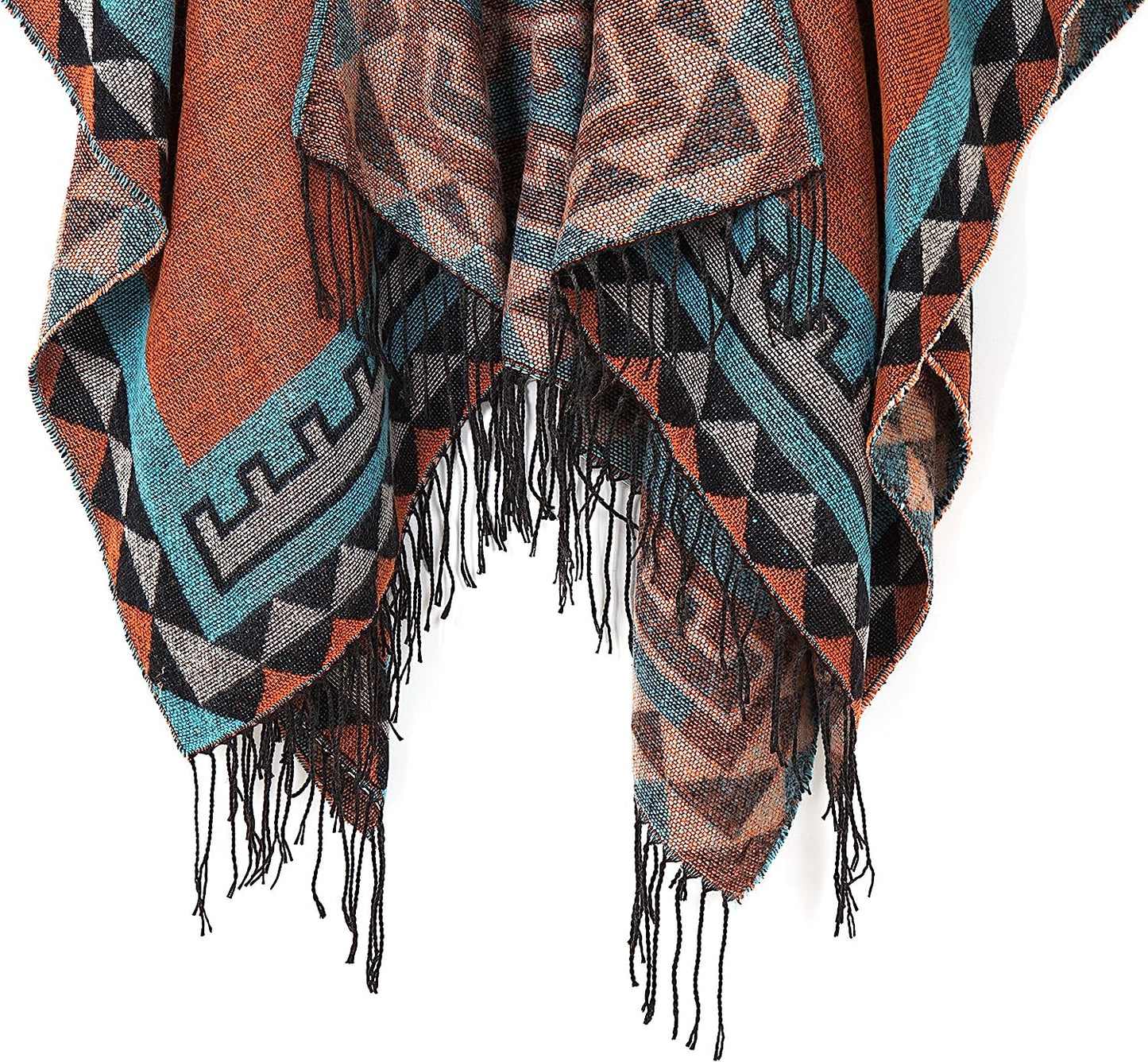 Women'S Printed Tassel Open Front Poncho Cape Cardigan Wrap Shawl