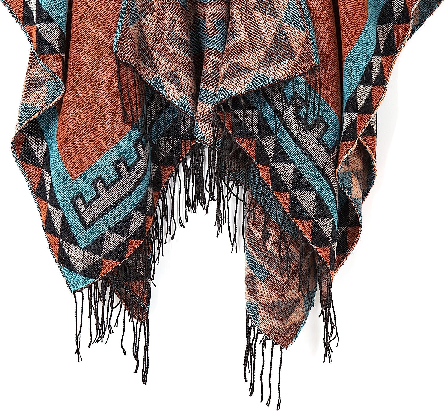 Women'S Printed Tassel Open Front Poncho Cape Cardigan Wrap Shawl
