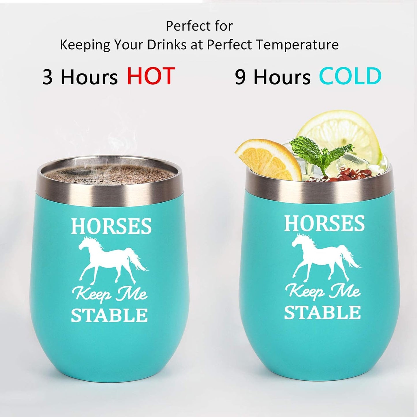 Horse Gifts for Women, Horses Keep Me Stable Wine Tumbler with Lid, Funny Birthday Christmas Gifts for Horse Lovers, Girls, Mom, Friends, Aunt, Sister, 12 Oz Insulated Stainless Steel Tumbler, Mint