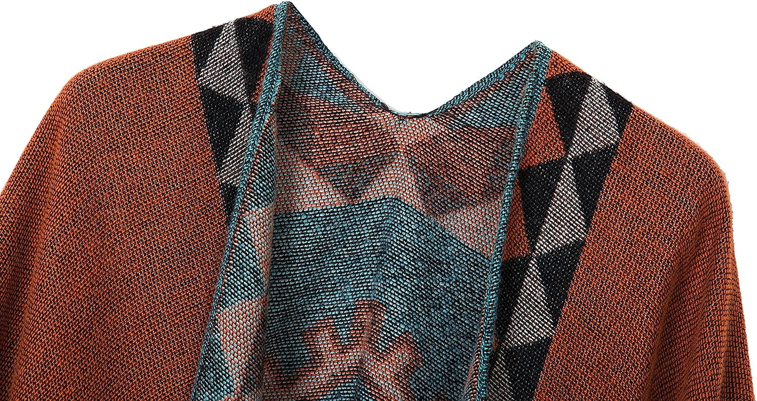 Women'S Printed Tassel Open Front Poncho Cape Cardigan Wrap Shawl