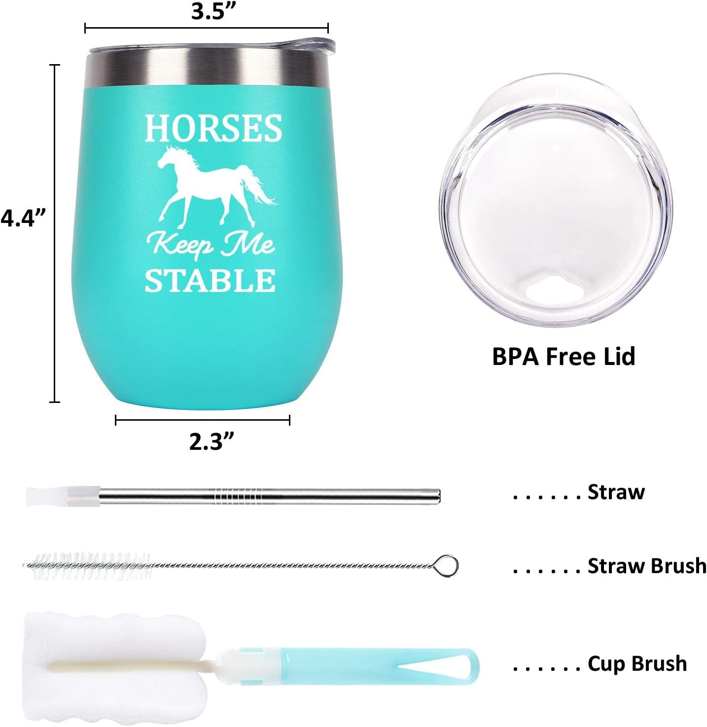 Horse Gifts for Women, Horses Keep Me Stable Wine Tumbler with Lid, Funny Birthday Christmas Gifts for Horse Lovers, Girls, Mom, Friends, Aunt, Sister, 12 Oz Insulated Stainless Steel Tumbler, Mint