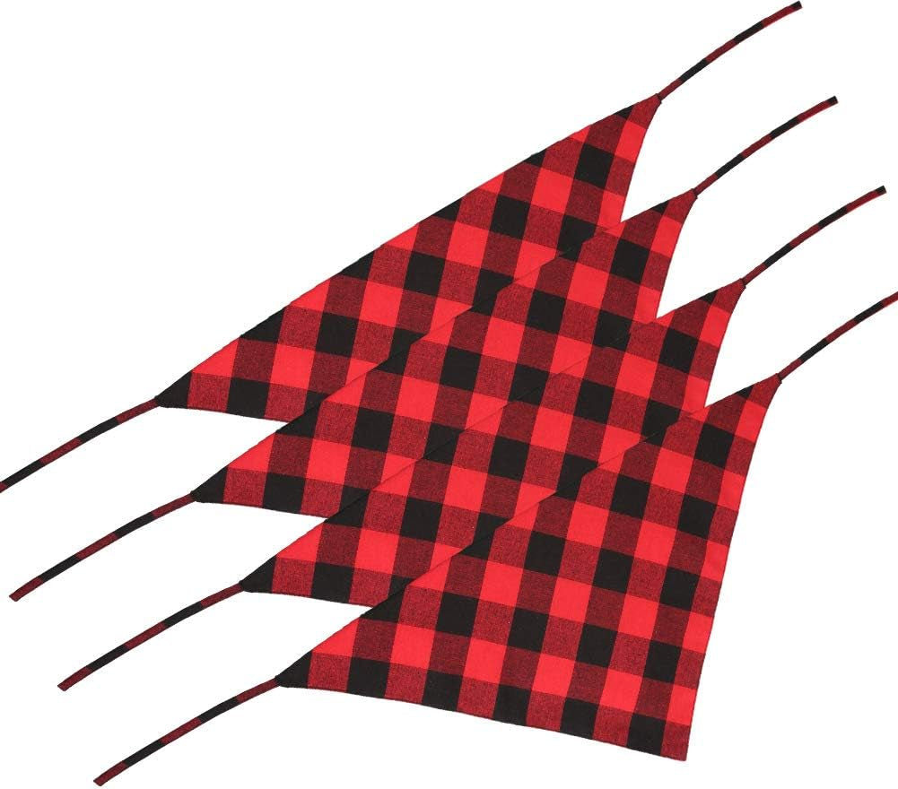 4 Pcs Dog Bandana Christmas Pet Triangle Scarf Accessories Bibs Red Black Plaid