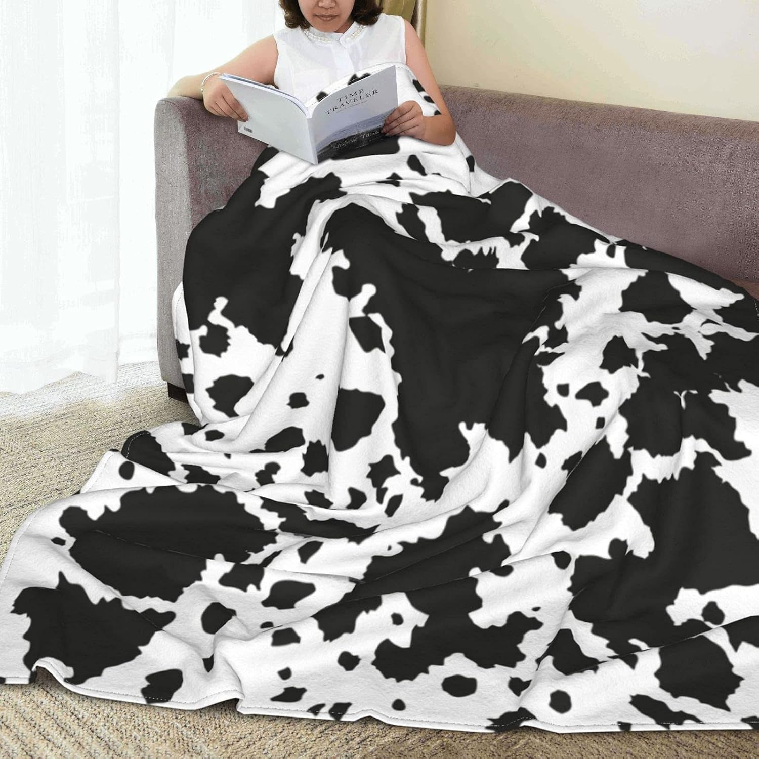 Cow Print Fleece Throw Blanket Soft Lightweight Warm Cozy Plush Blanket for Couch Bed Sofa 80"X60"