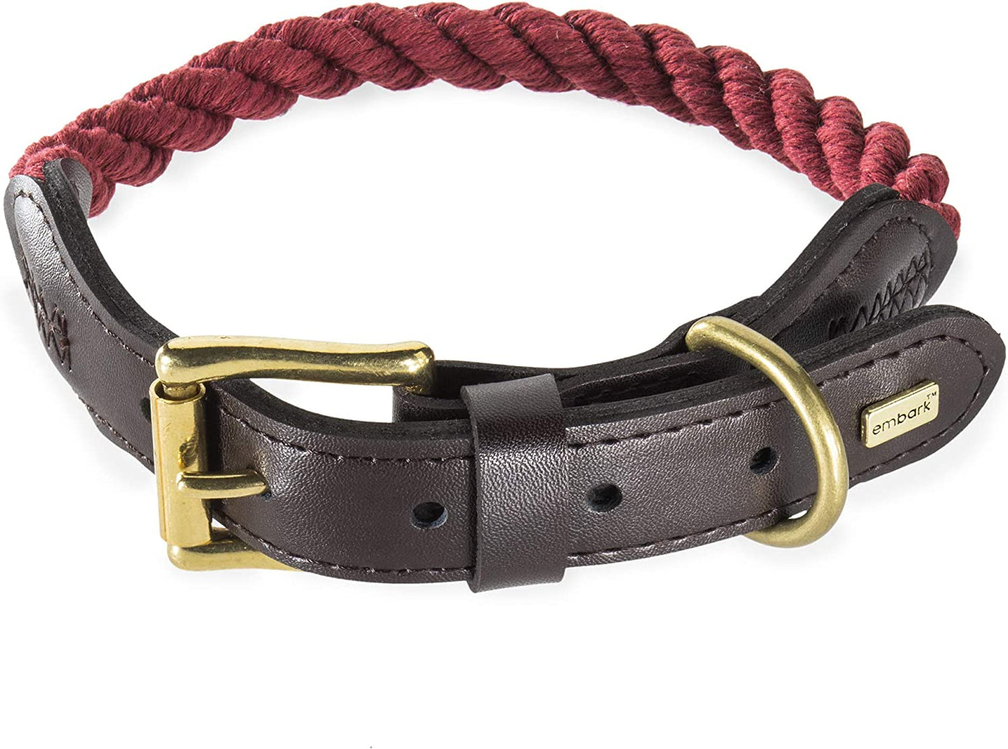 Country Dog Rope Collar - Braided Cotton and Rolled Leather Dog Collar for Medium Dogs - Durable Dog Collars for Medium Dogs and Strong Build for Training, Walking, Running (Medium, Red)