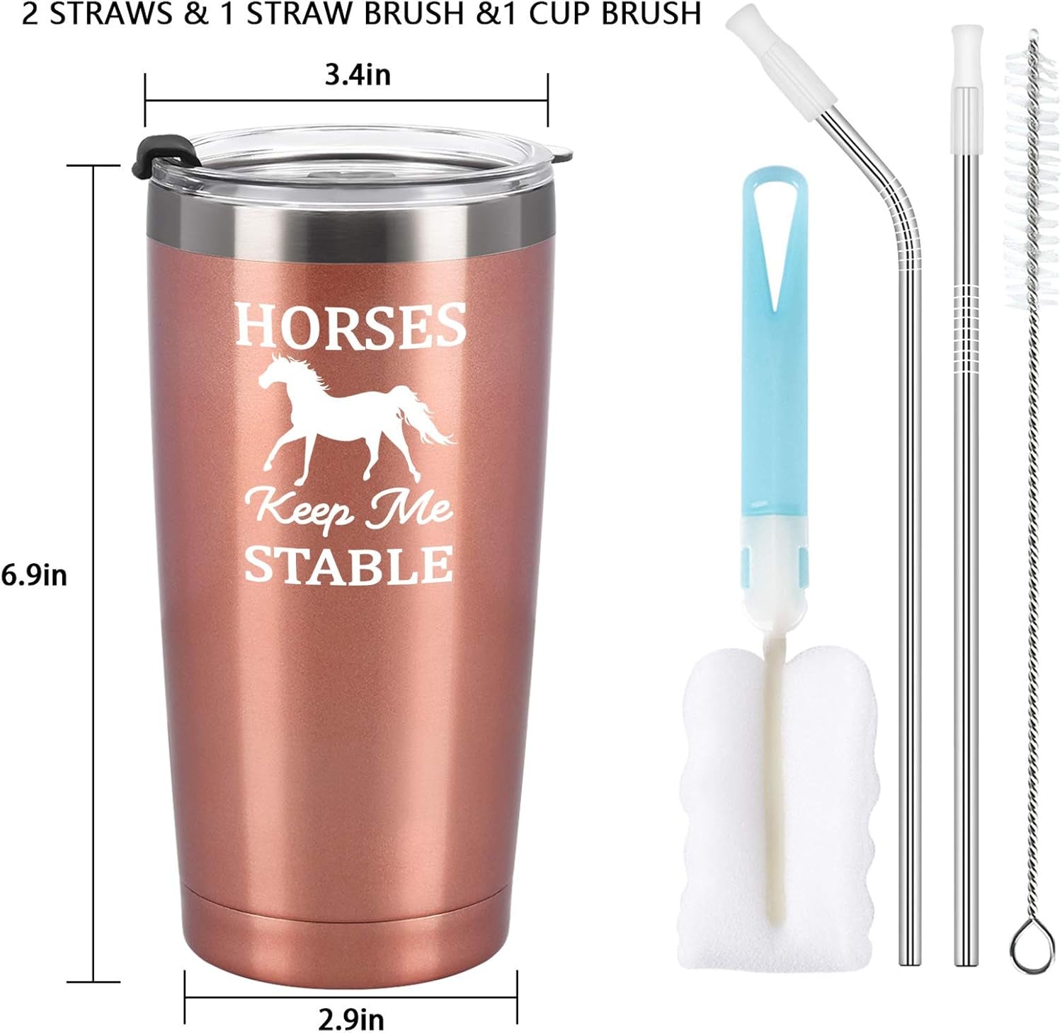 Horse Gifts for Women, Horses Keep Me Stable Travel Tumbler with Lids, Birthday Christmas Gifts for Horse Lovers, Girls, Mom, Friends, Aunt, Sister, 20 Oz Insulated Stainless Steel Tumbler, Rose Gold