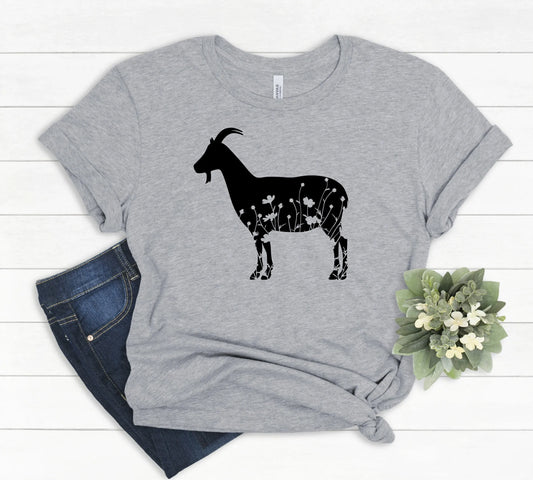 Floral GoaT T Shirt Flower Animal Lover Wildlife Animals