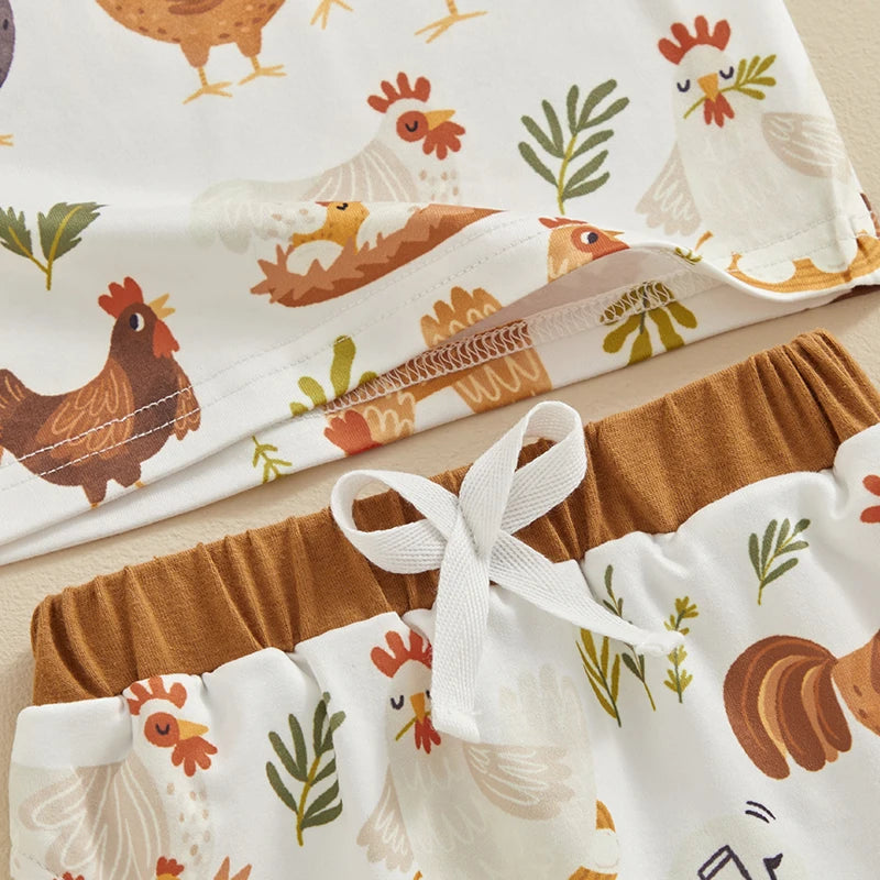 Toddler Baby Boy Farm Clothes Western Farm Chicken Animals Tractor Shirt Short Pant Summer Short Outfit Country Stuff