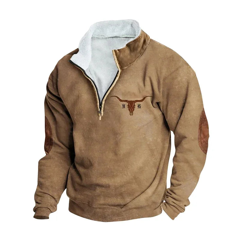 Vintage Sweatshirt For Men Casual Warm Hoodie Tops Turtleneck Zipper Jacket Pullover Harajuk Fleece Sweatshirts