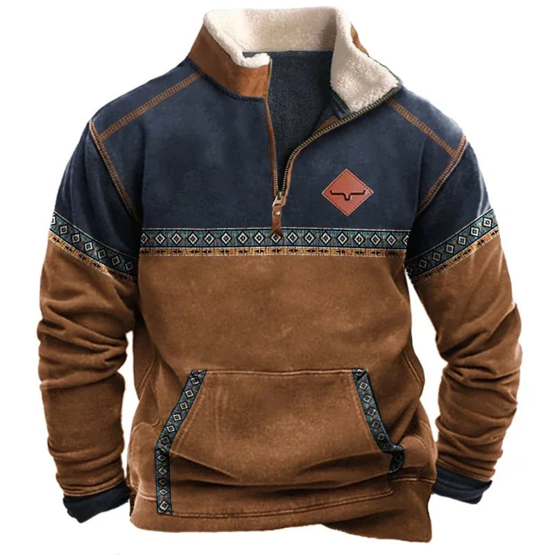 Vintage Sweatshirt For Men Casual Warm Hoodie Tops Turtleneck Zipper Jacket Pullover Harajuk Fleece Sweatshirts