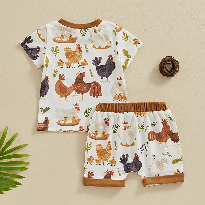 Toddler Baby Boy Farm Clothes Western Farm Chicken Animals Tractor Shirt Short Pant Summer Short Outfit Country Stuff