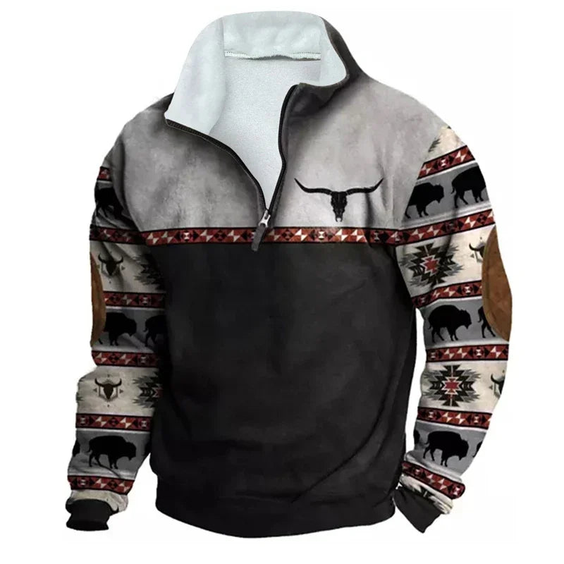 Vintage Sweatshirt For Men Casual Warm Hoodie Tops Turtleneck Zipper Jacket Pullover Harajuk Fleece Sweatshirts