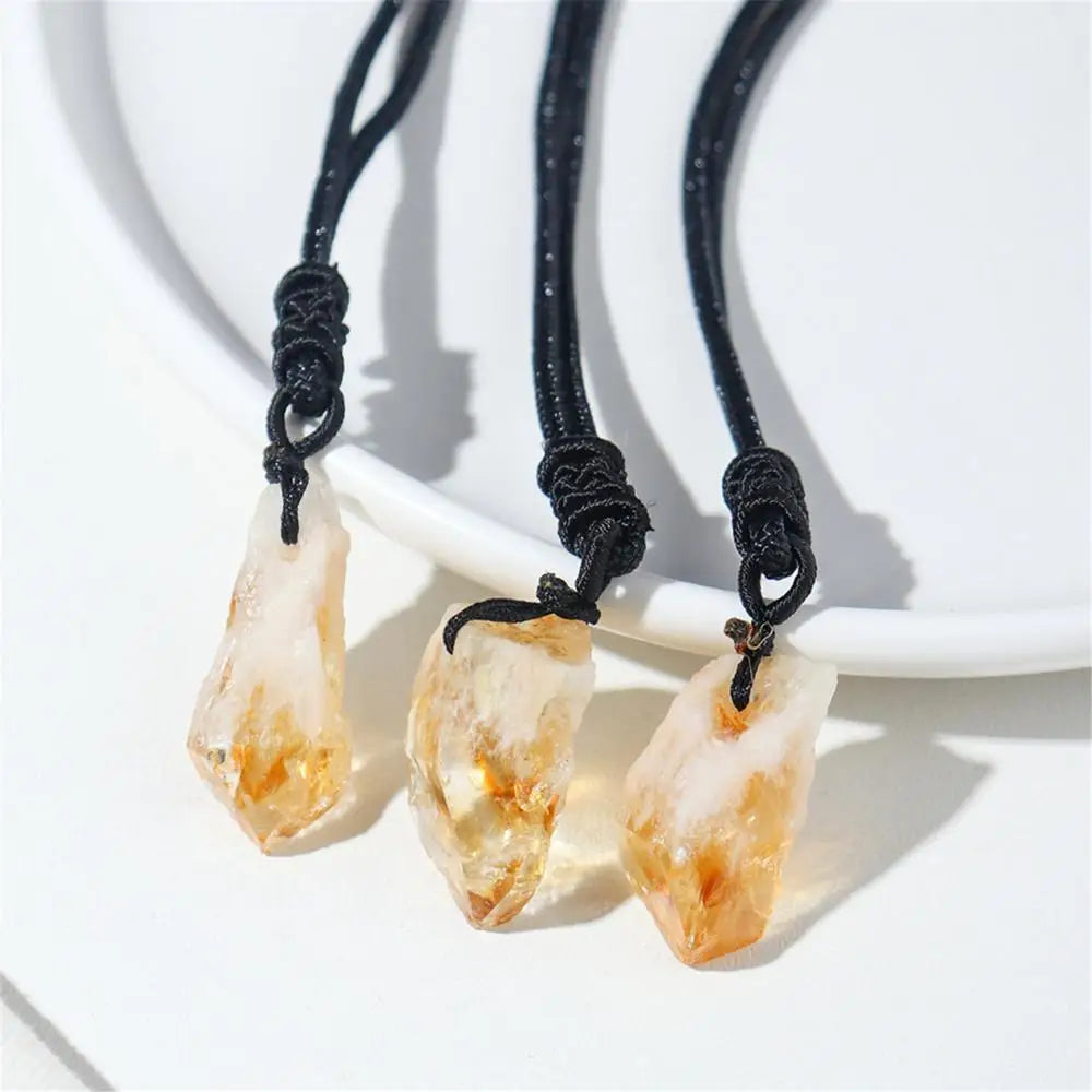 Irregular Natural Raw Citrine Stone Necklace Gold Color Healing Crystals Chakra Stones Pendant Jewelry For Women Girls Man