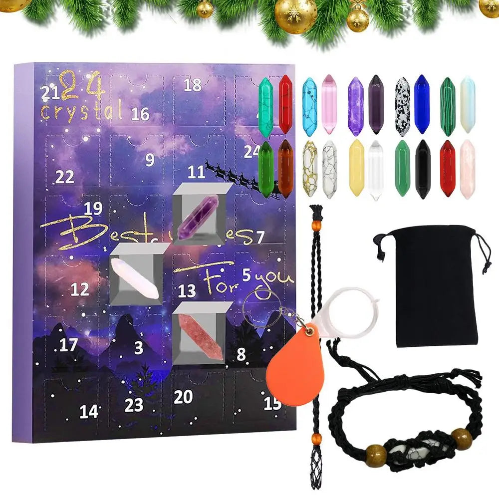 Crystals Christmas Advent Calendar 24 Days Countdown Gifts Natural Stone Gift Box Natural Pure Gemstone Stone Minerals Toy Decor