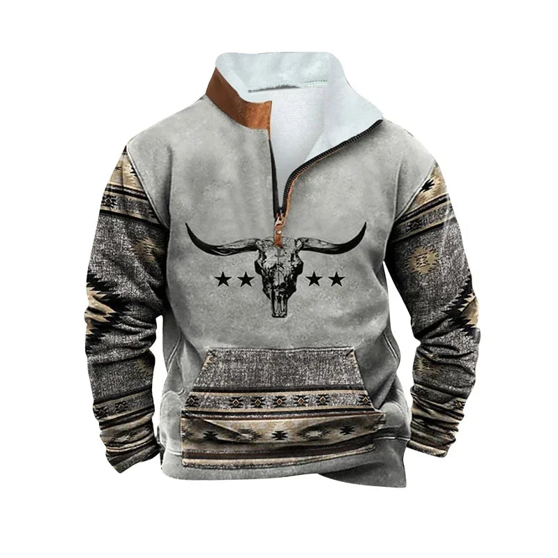 Vintage Sweatshirt For Men Casual Warm Hoodie Tops Turtleneck Zipper Jacket Pullover Harajuk Fleece Sweatshirts