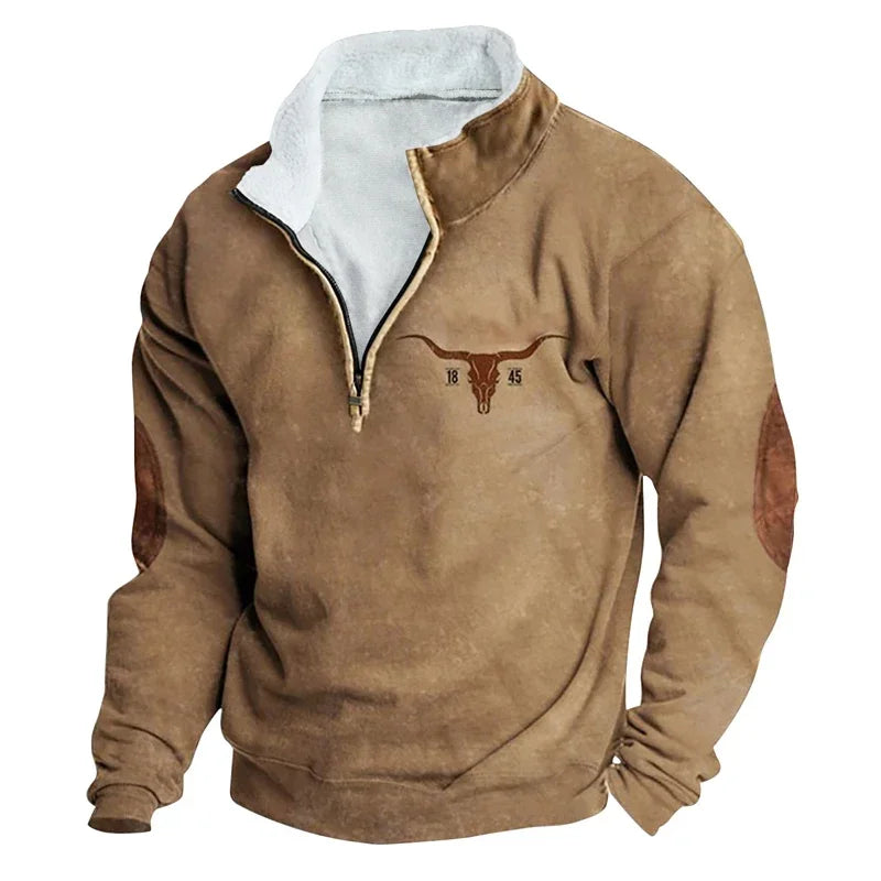 Vintage Sweatshirt For Men Casual Warm Hoodie Tops Turtleneck Zipper Jacket Pullover Harajuk Fleece Sweatshirts
