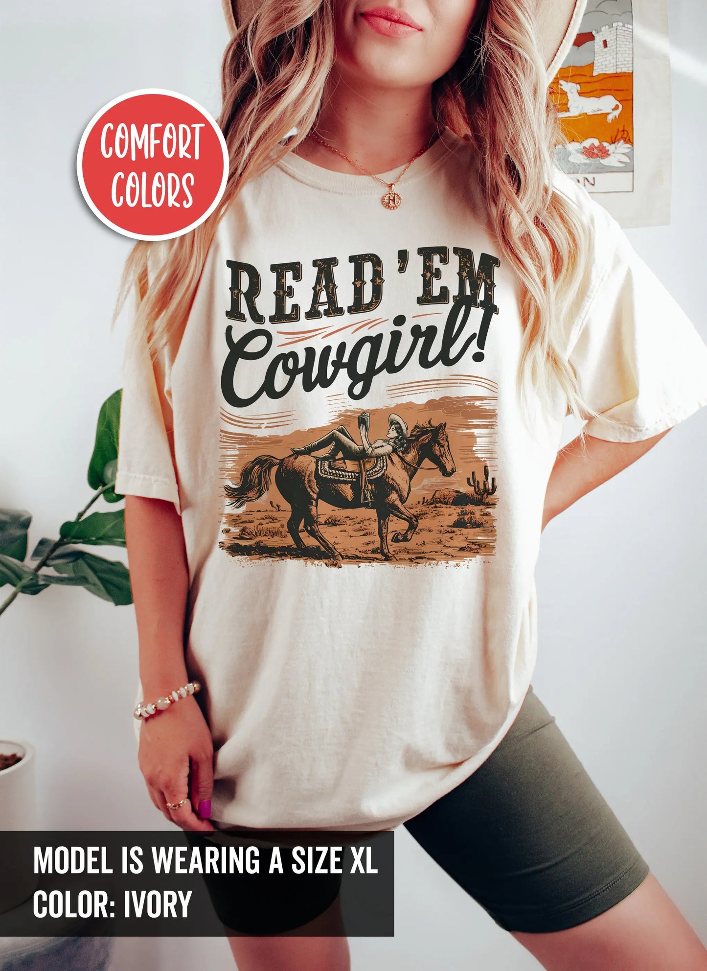 Read Em Cowgirl T Shirt Bookish Cowboy Romance Howdy Yeehaw Book Lover Reader Vintage Western