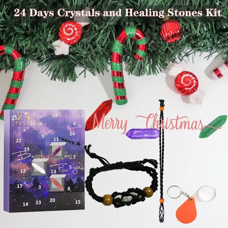 Crystals Christmas Advent Calendar 24 Days Countdown Gifts Natural Stone Gift Box Natural Pure Gemstone Stone Minerals Toy Decor