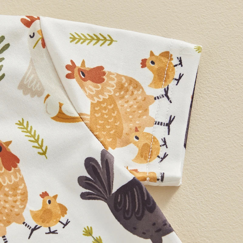 Toddler Baby Boy Farm Clothes Western Farm Chicken Animals Tractor Shirt Short Pant Summer Short Outfit Country Stuff