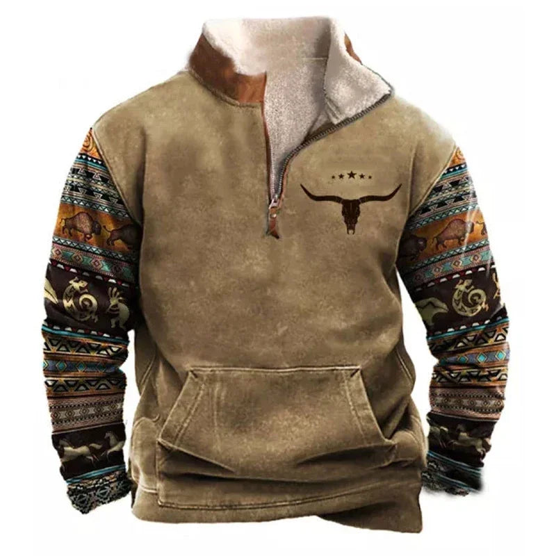 Vintage Sweatshirt For Men Casual Warm Hoodie Tops Turtleneck Zipper Jacket Pullover Harajuk Fleece Sweatshirts