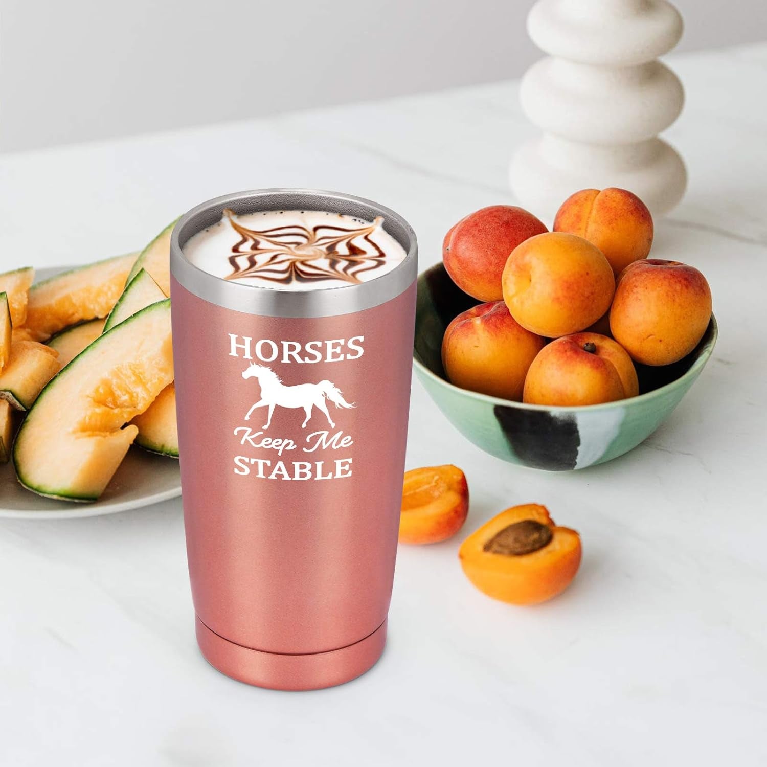 Horse Gifts for Women, Horses Keep Me Stable Travel Tumbler with Lids, Birthday Christmas Gifts for Horse Lovers, Girls, Mom, Friends, Aunt, Sister, 20 Oz Insulated Stainless Steel Tumbler, Rose Gold