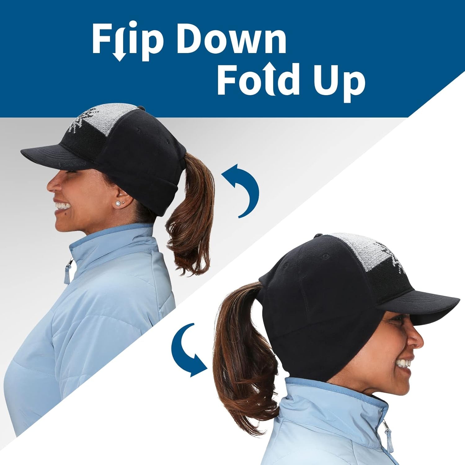 Women'S Winter Ponytail Hat | Trucker Hat with Drop down Ear Warmers