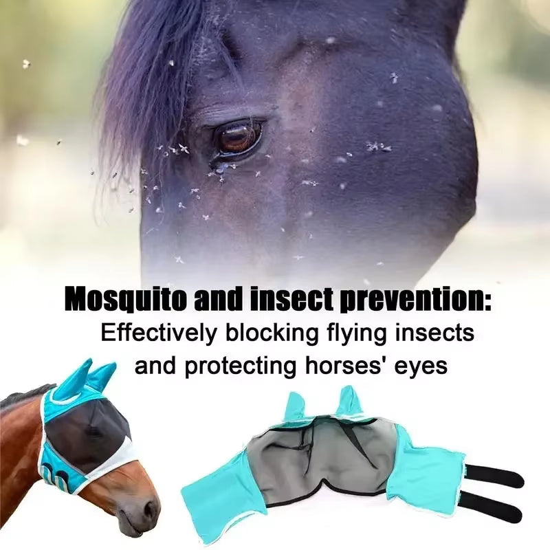 Horse Fly Mask Anti-Uv Supplies Ergonomics Pet Summer Eye Shield anti Mosquito Ear Half Face Mesh Fly Protective Cover