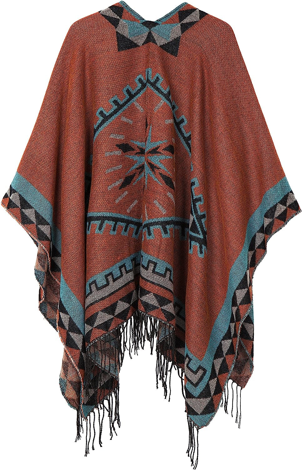 Women'S Printed Tassel Open Front Poncho Cape Cardigan Wrap Shawl