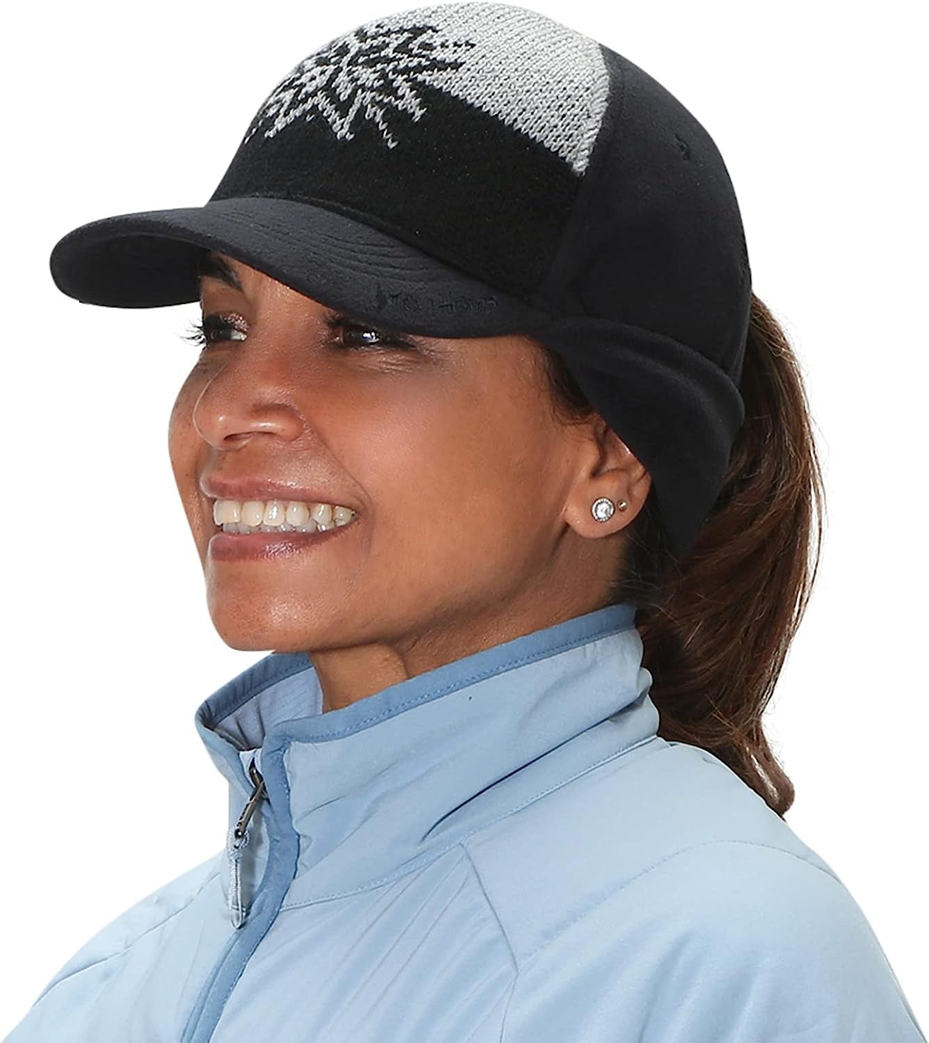 Women'S Winter Ponytail Hat | Trucker Hat with Drop down Ear Warmers