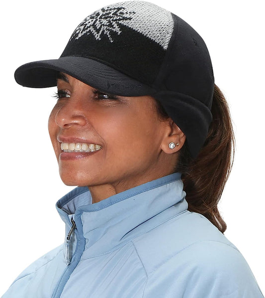 Women'S Winter Ponytail Hat | Trucker Hat with Drop down Ear Warmers