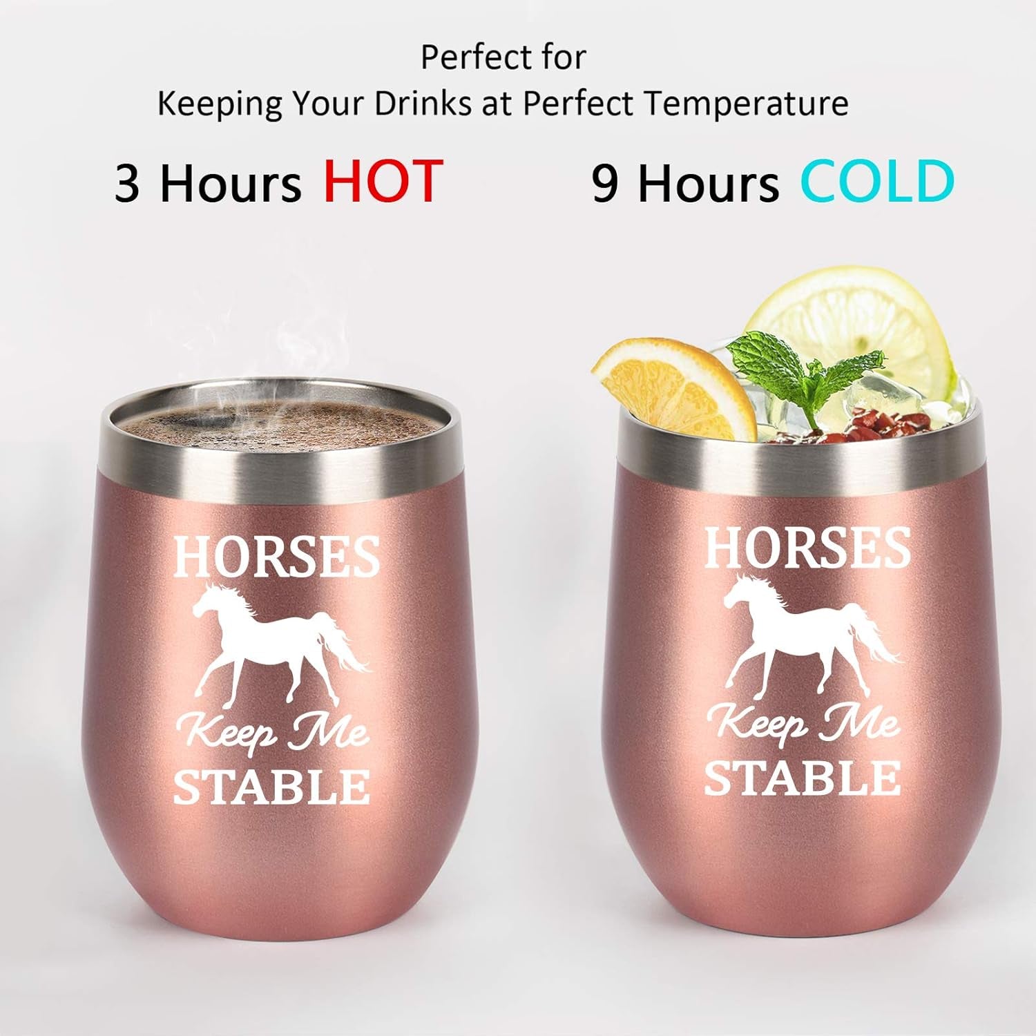 Horse Gifts for Women, Horses Keep Me Stable Wine Tumbler with Lid, Funny Birthday Christmas Gifts for Horse Lovers, Girls, Mom, Friends, Aunt, 12 Oz Insulated Stainless Steel Tumbler, Rose Gold